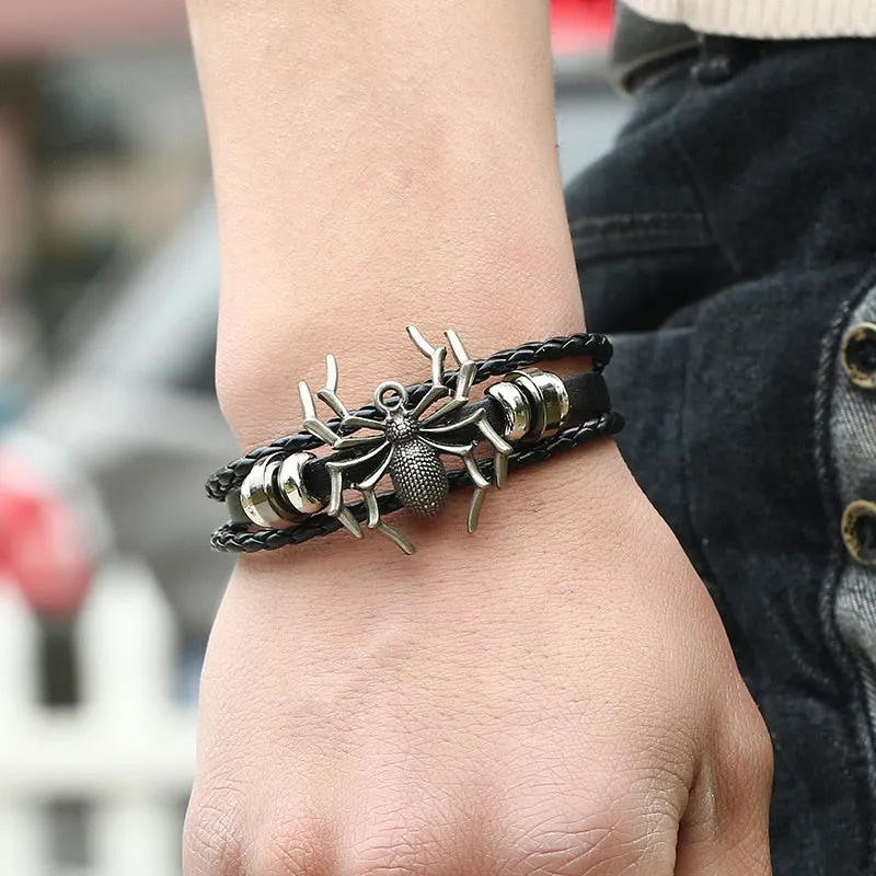 Unique Spider Lace-up Leather Bracelet