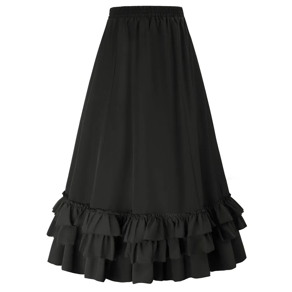 Vintage Retro Elastic Waist Length Adjustable Gothic Bustle Skirt