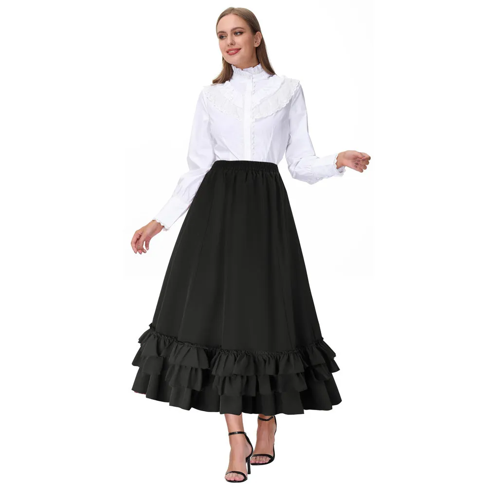 Vintage Retro Elastic Waist Length Adjustable Gothic Bustle Skirt