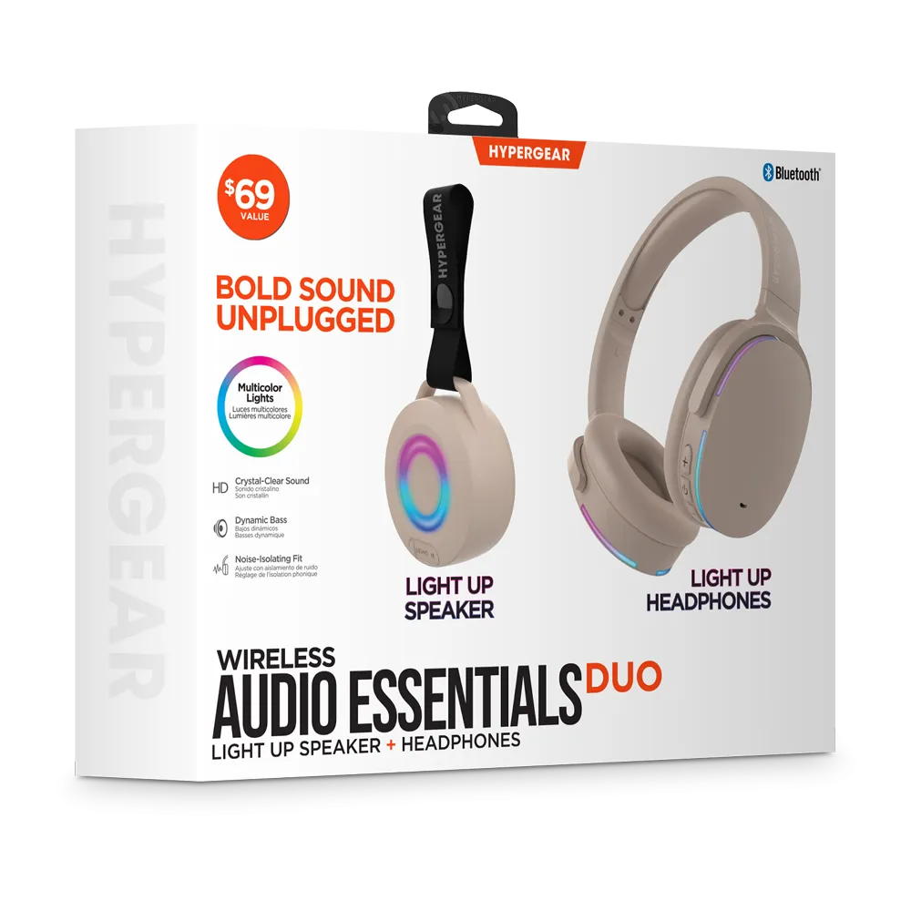 Wireless Audio Essentials Duo | Light-Up Speaker   Headphones | Nude