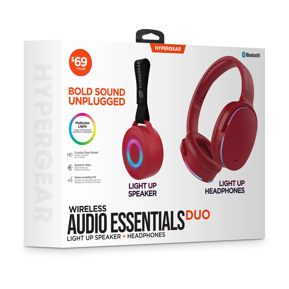 Wireless Audio Essentials Duo | Light-Up Speaker   Headphones | Red