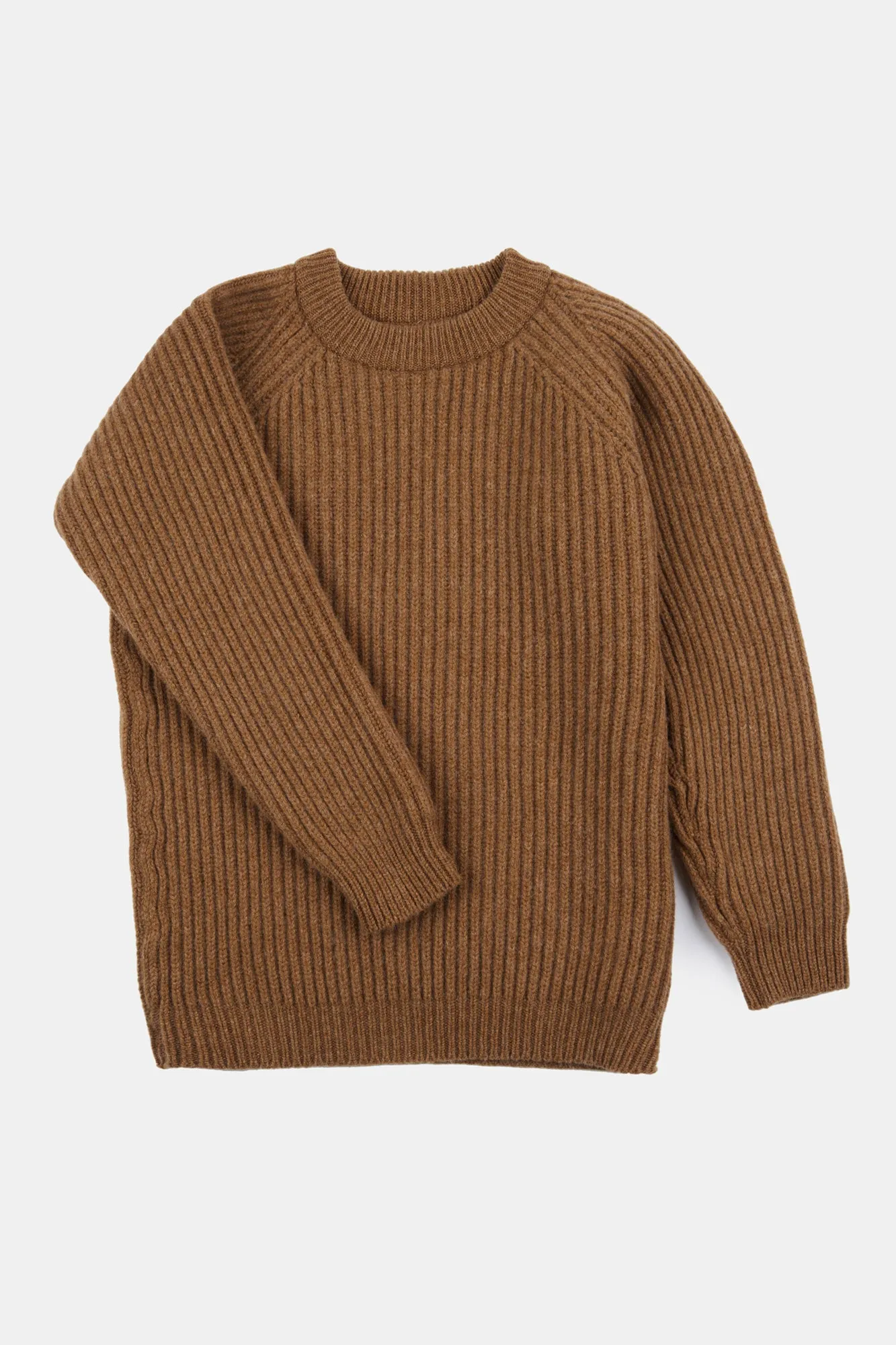 Women's Lambswool Fisherman Ribbed Jumper - Dark Camel